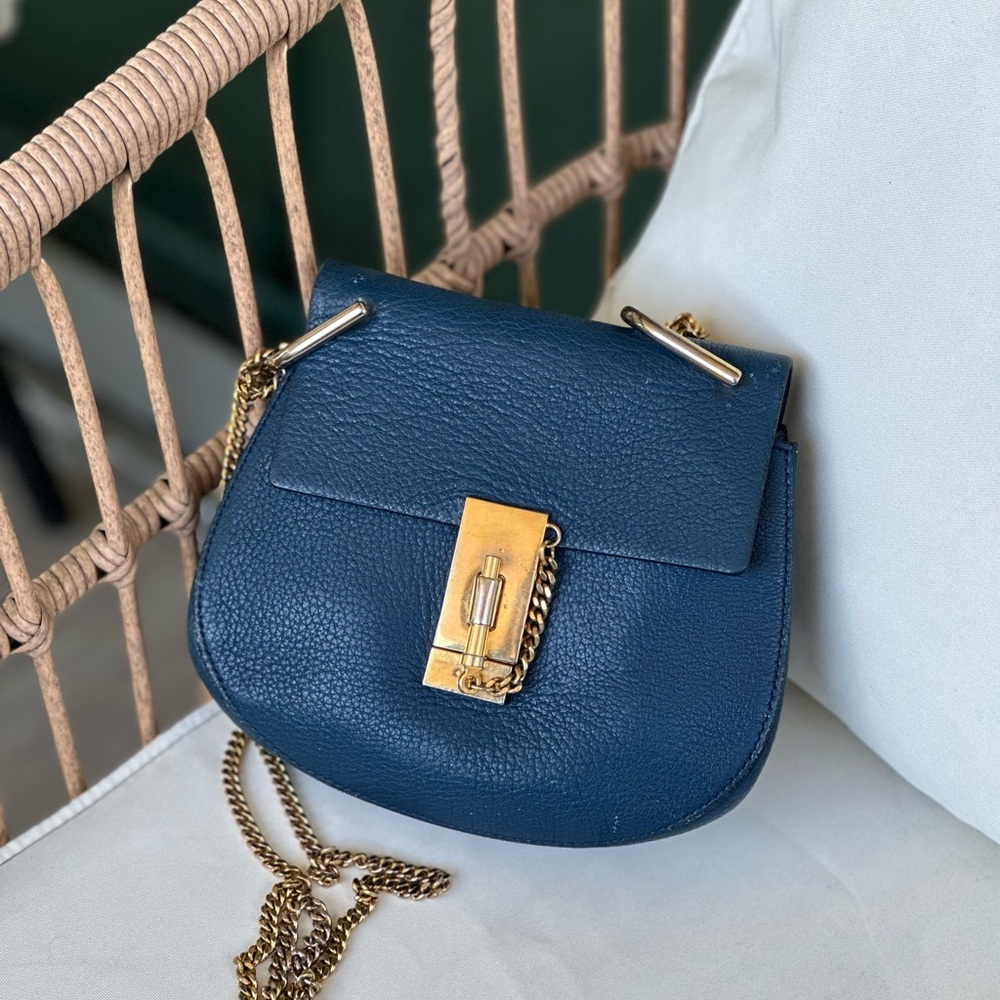 Chloe Blue Leather Small Drew Shoulder Bag - Picture 4 of 12